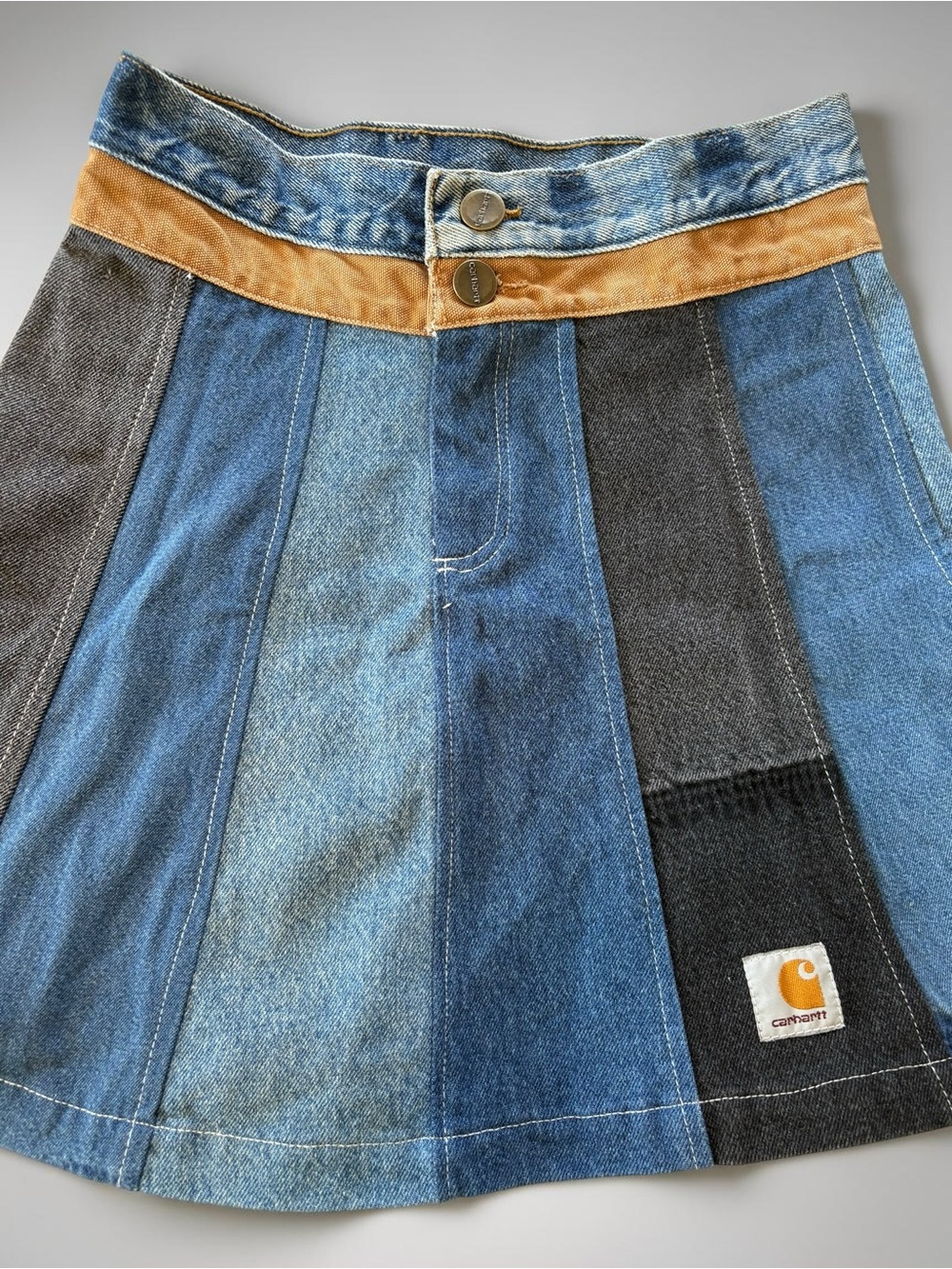 Custom Reworked Carhartt A-line Mini Skirt, Repurposed Denim, One Of A Kind, 28” - Picture 3 of 10